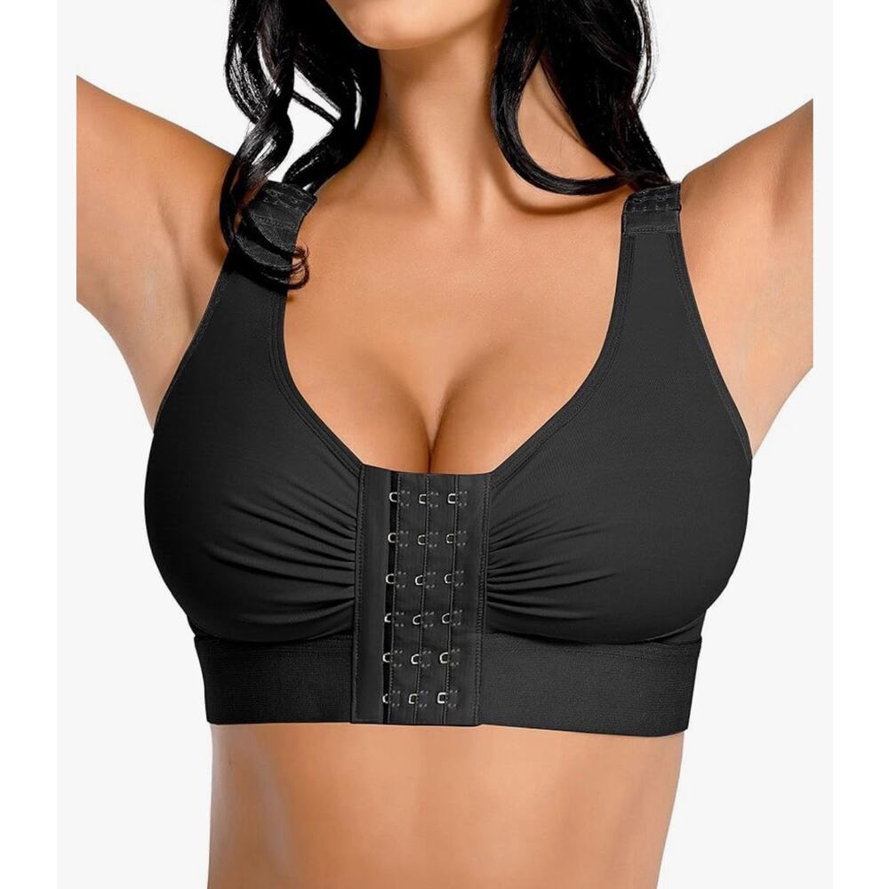 FeelinGirl Post Surgery Bra L Black Front Closure Wireless Compression NWT